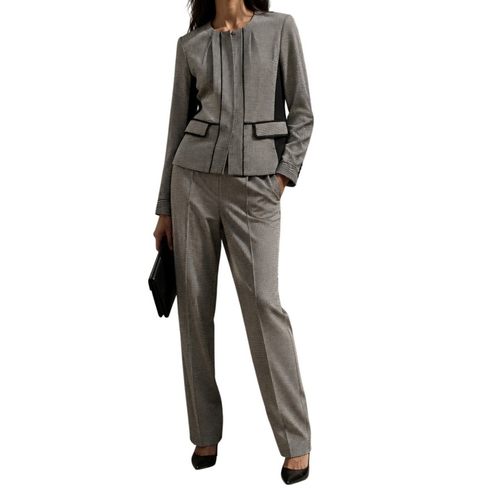 Talbots Petites Black White Officecore  Check‎ Zip Jacket & Pants Suit Set 14P